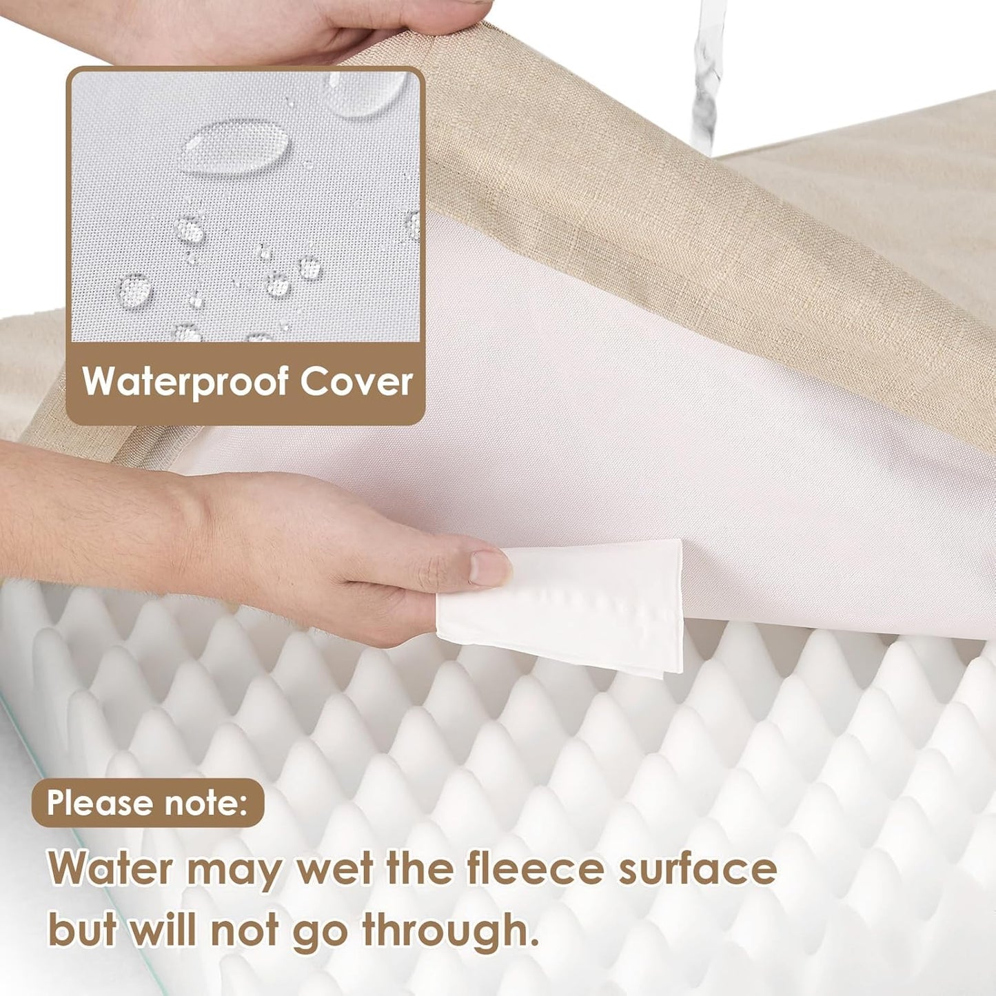 EHEYCIGA Waterproof Dog Bed Orthopedic 30"x20", Memory Foam Pet Bed for Medium Dogs, Washable Pet Mat with Removable Cover, Beige