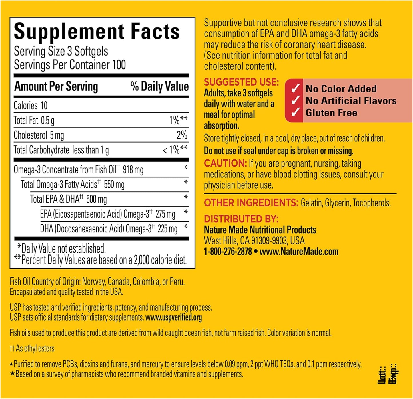 Nature Made Omega 3 Fish Oil Supplements, 550mg Per Serving, Fish Oil Omega 3 Supplements as Ethyl Esters for Healthy Heart Support, 300 Softgels, 100 Day Supply