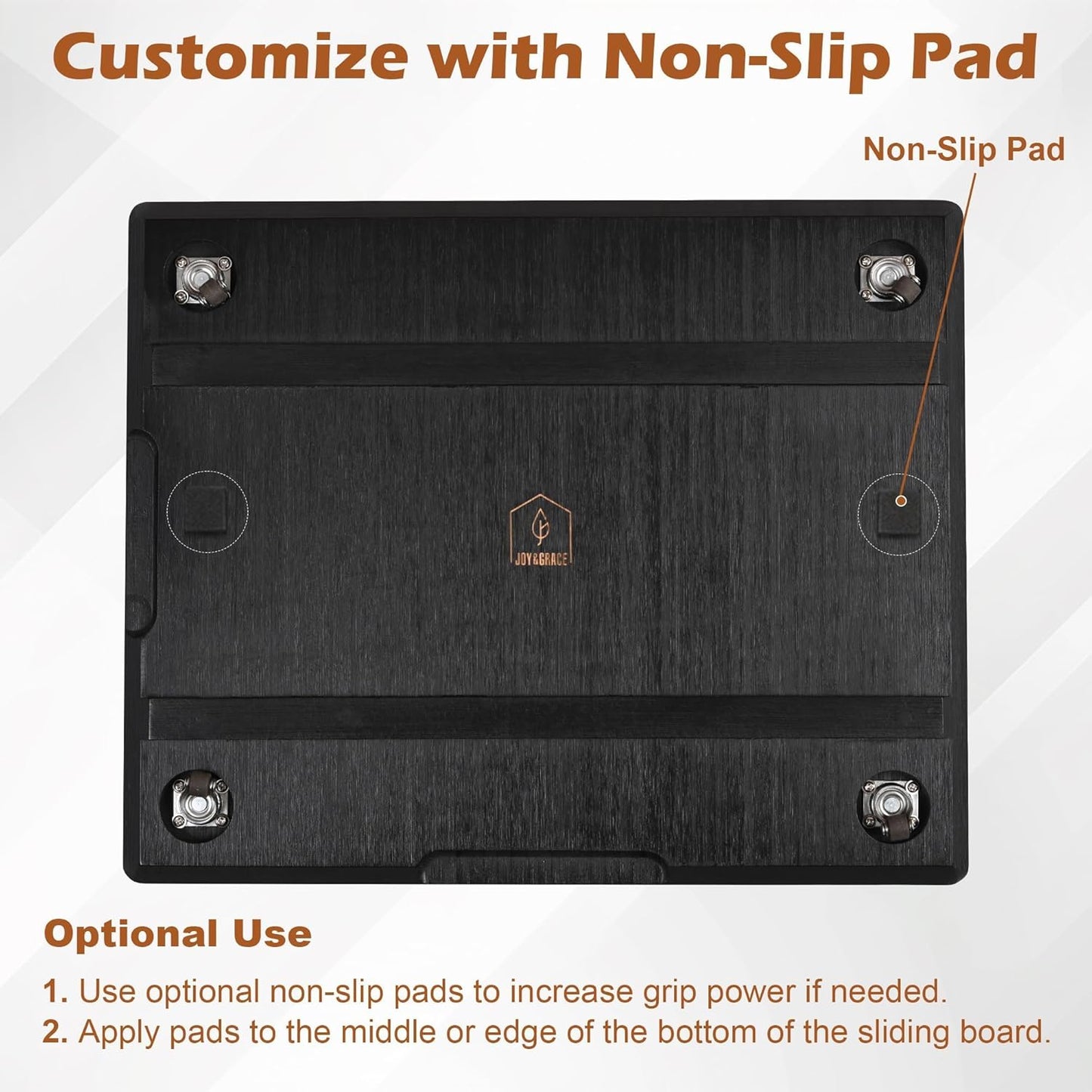 Joy&Grace Appliance Slider for Kitchen Appliances 360° Rolling Sliding Tray for Coffee Maker Countertop, Bamboo Coffee Pot Slider Rolling Tray with Universal Rollers (Black, Large 16"x13")