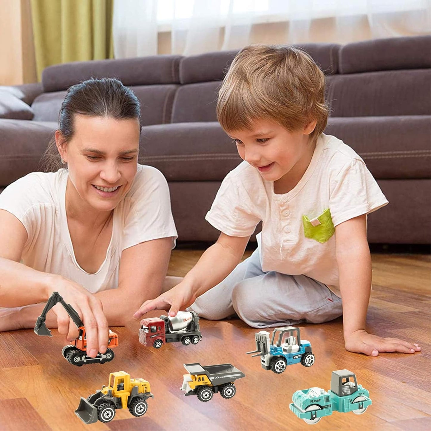 BenRich 6 Pcs Mini Die Cast Toy Set 1/64 Scale Alloy Construction Model Vehicles - Excavator, Dump Truck, Bulldozer, Forklift, Mixer Truck, Road Roller Toys Car for Boys Girls Birthday Present