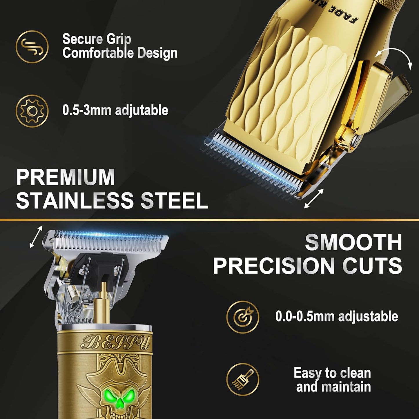 FADEKING® Professional Hair Clippers for Men, Cordless Barber Clippers & Beard Trimmer Set – Precision Hair Trimmer for Home/Barber Use, Men Grooming Kit with Travel Case – Ideal Gifts for Men