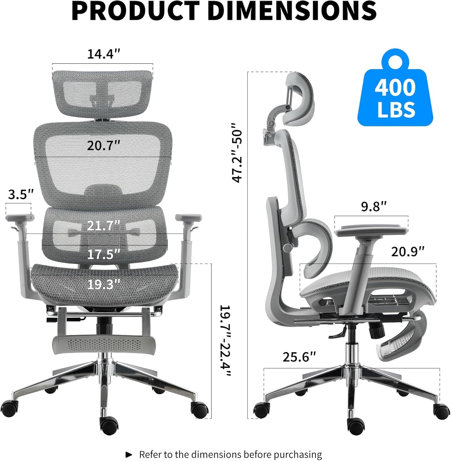 Mesh Ergonomic Office Chair with Footrest,High Back Mesh Gaming Chair with Lumbar Support,Adjustable Headrest and Armrests for Home Office Desk Chair (Modern, Grey)