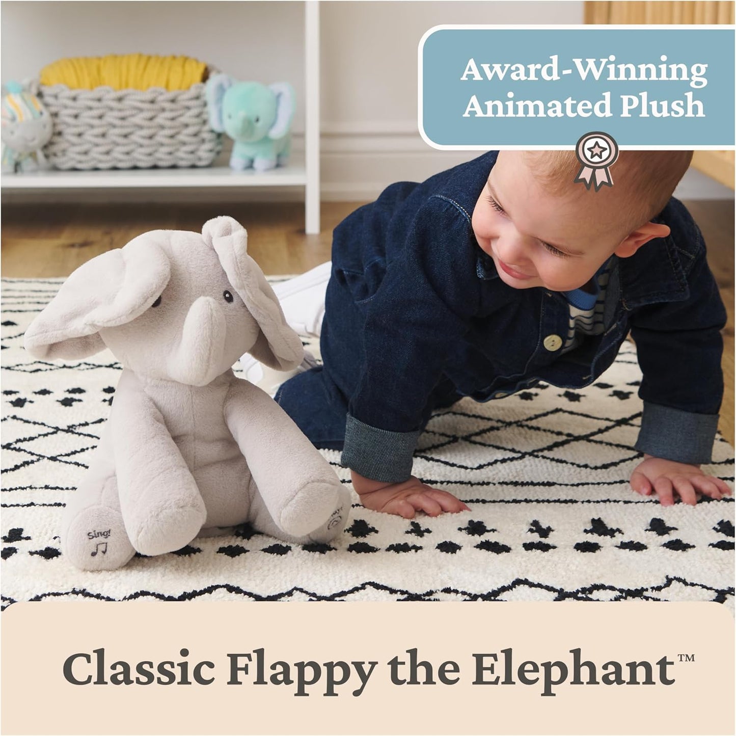 GUND Baby Peek-a-Boo Flappy Elephant Plush, Elephant Stuffed Animal, Baby Toy for Ages 0 and Up, Gray, 7" (Batteries Not Required)