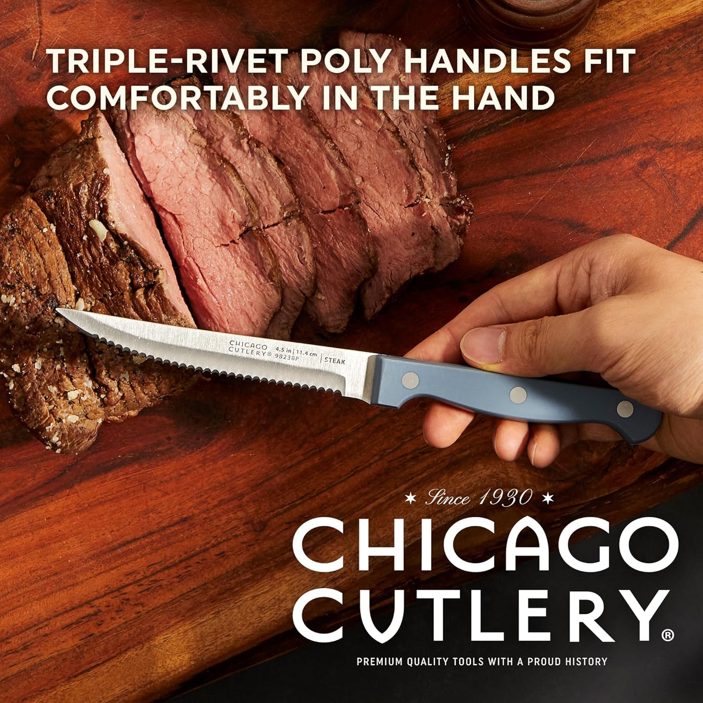 Chicago Cutlery Halsted (7-PC) Steak Knives & Wooden Block Set, Ergonomic Handles and Sharp Stainless Steel Professional Chef Cutlery Set
