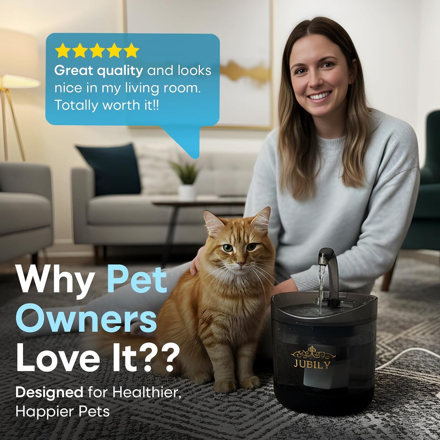 Cat Water Fountain – Automatic Cat Water Dispenser, 2L Pet Water Fountain for Cats & Small Dogs, USB Powered Indoor Water Fountain, Portable Water Fountain Outdoor Use