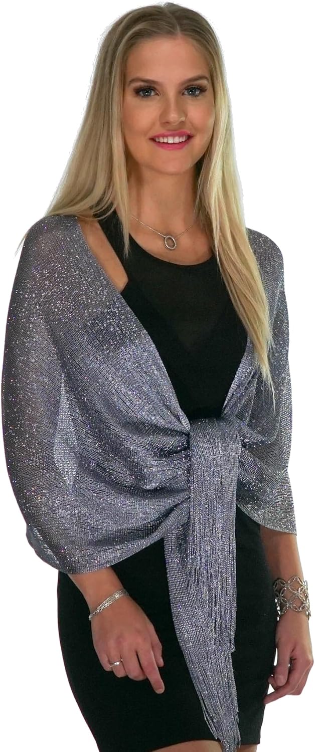 ShineGlitz Shawls and Wraps for Evening Dresses, Metallic Glitter Shawls for Women, Sparkling Wedding Giving Shawl Gift