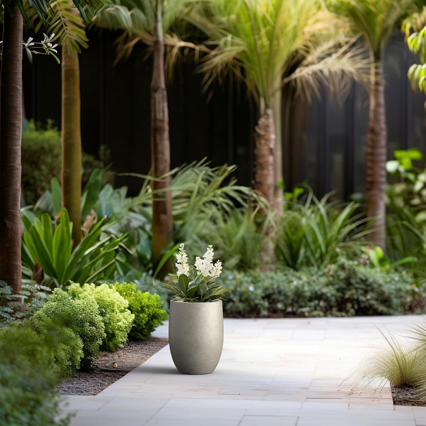 Kante 11.8 Inch Tall Concrete Planter, Large Indoor Outdoor Plant Pot with Drainage, Smooth Weathered Concrete Finish with Painted Interior, Ideal for Porch, Home, Garden, Patio