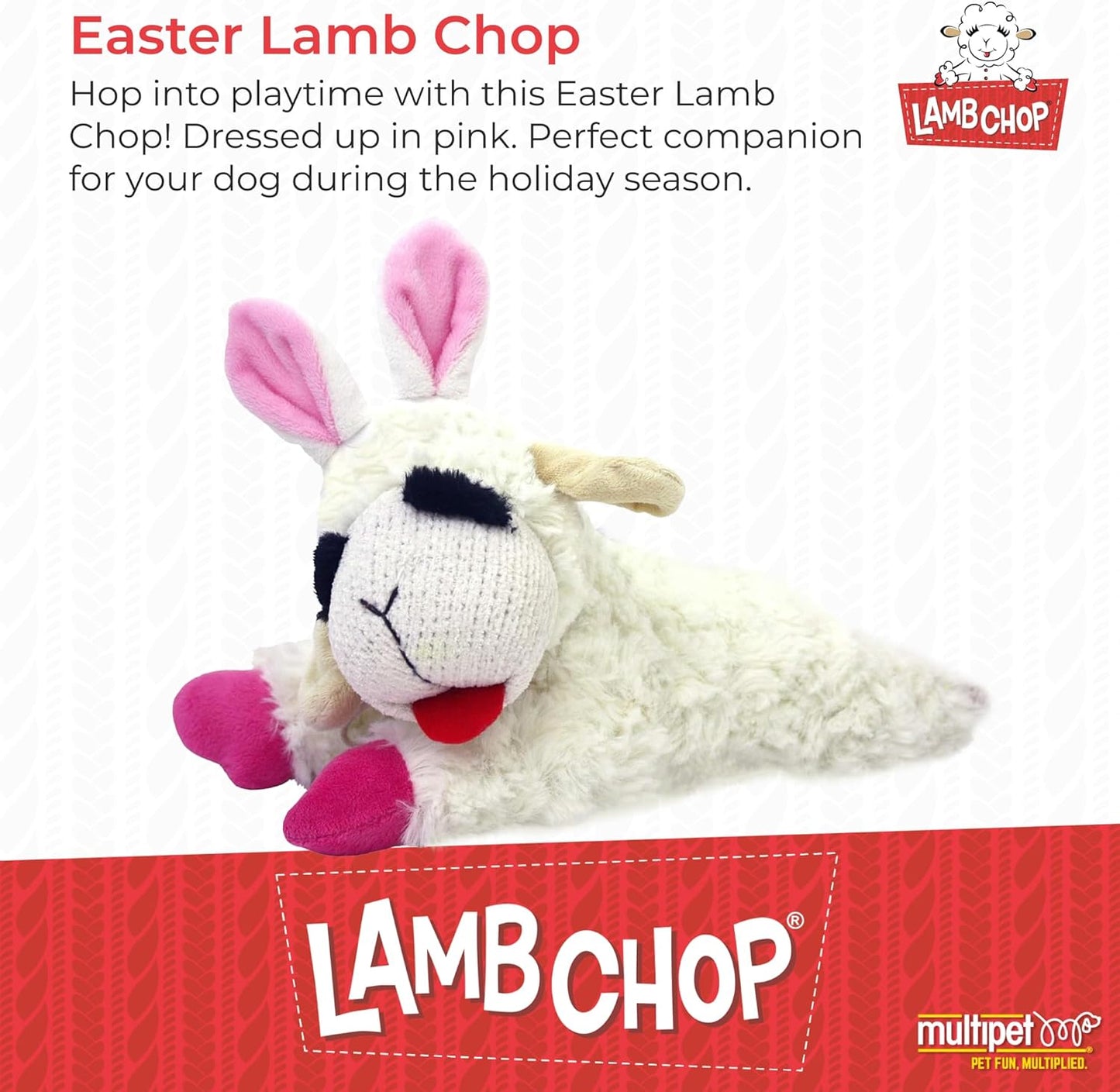 Multipet Lamb Chop Easter Dog Toy | Plush Dog Toy | Squeaker Dogs Toys |10" | White | Officially Licensed