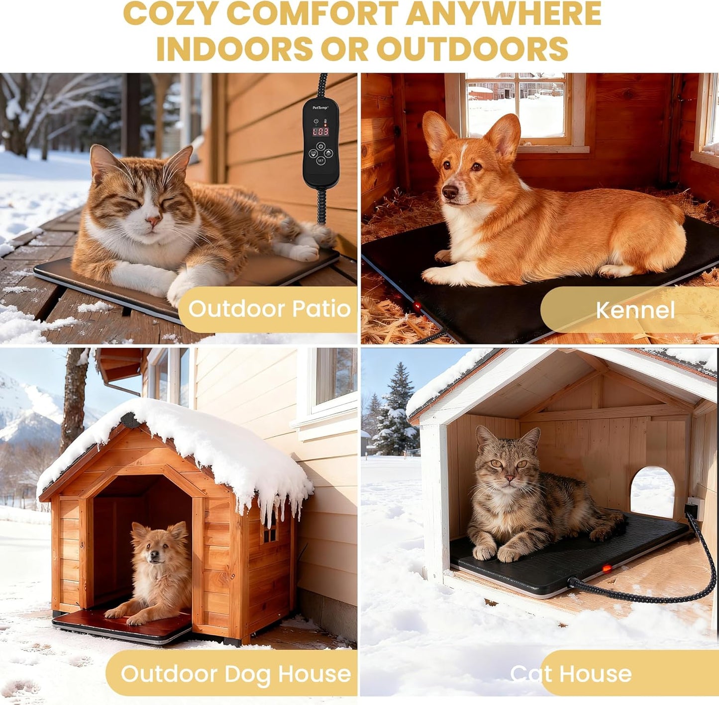 Outdoor Dog Heating Pad with Adjustable Temperature & Timer, Waterproof Pet Heated Mat for Cats, Dogs & Small Animals, Warming Pet Mat for Outdoor & Indoor in Extreme Weather 45W 20" x 16"