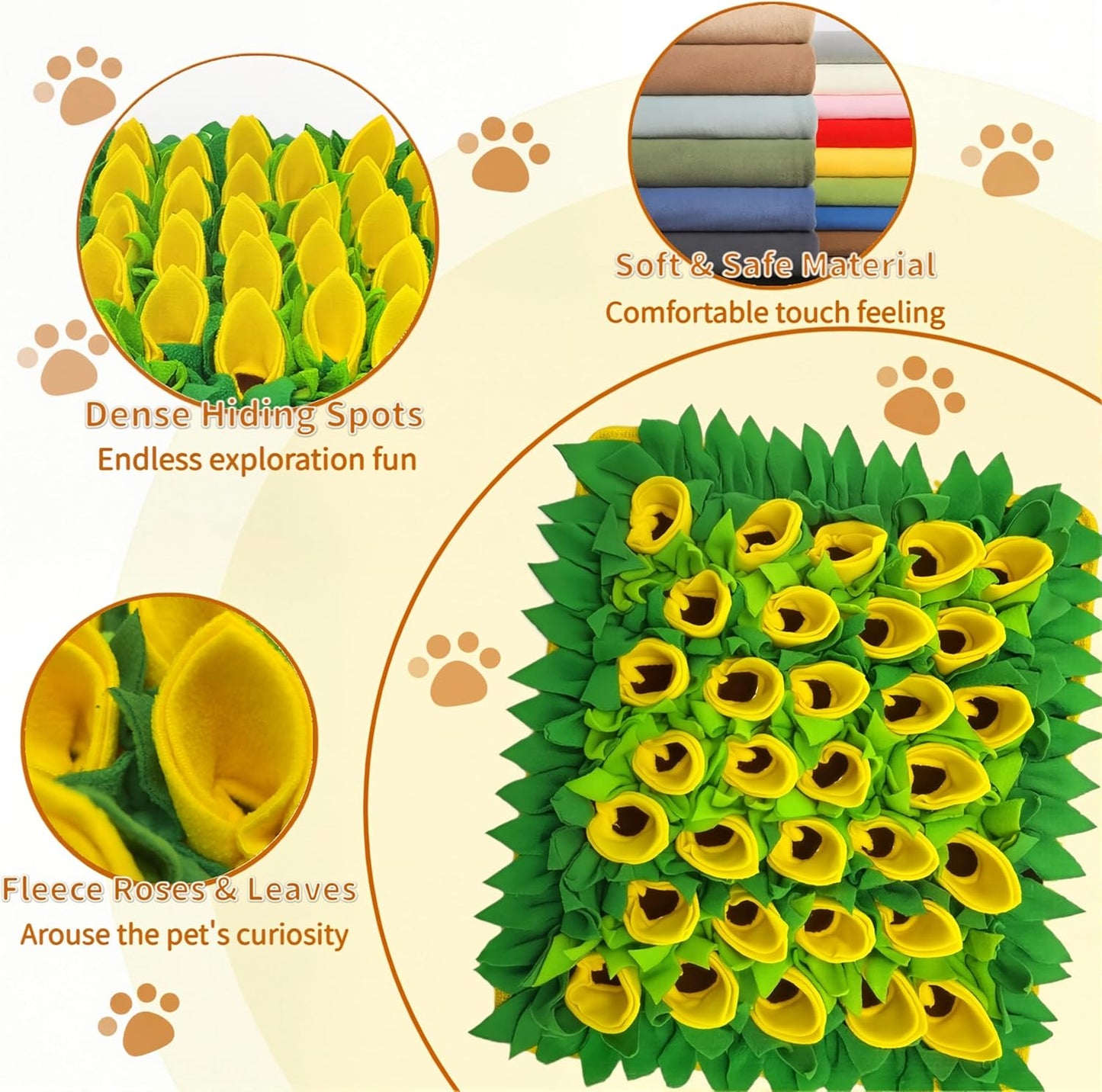 Snuffle Mat for Dogs, Cats, Rabbits, Guinea Pigs, Durable Washable Pet Feeding Mat, Flower & Grass Slow Feeder, Nose Work Training Pad, Anxiety Relief & Mental Stimulation(S, Yellow)