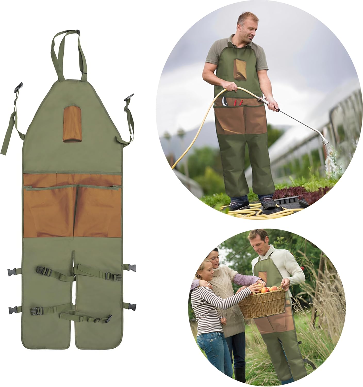 Garden apron,Apron Man,Harvest Apron with Pockets,Waterproof,Adjustable,Reinforced Knees for Mow Grass and Lawn Mowing