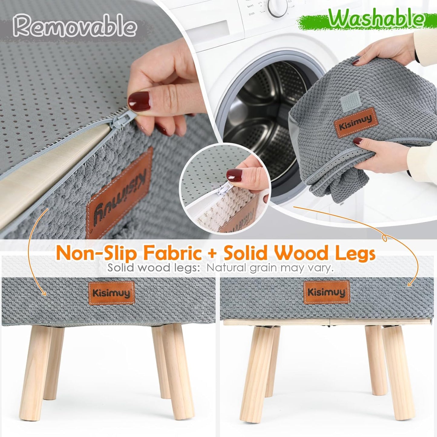 4-Step Dog Stairs for Small Dogs and Cats, 2-in-1 Foldable Wooden Dog Ramp for Couch Bed Sofa with Non-Slip Mat & Side Pockets, Split Ottoman Design, Grey