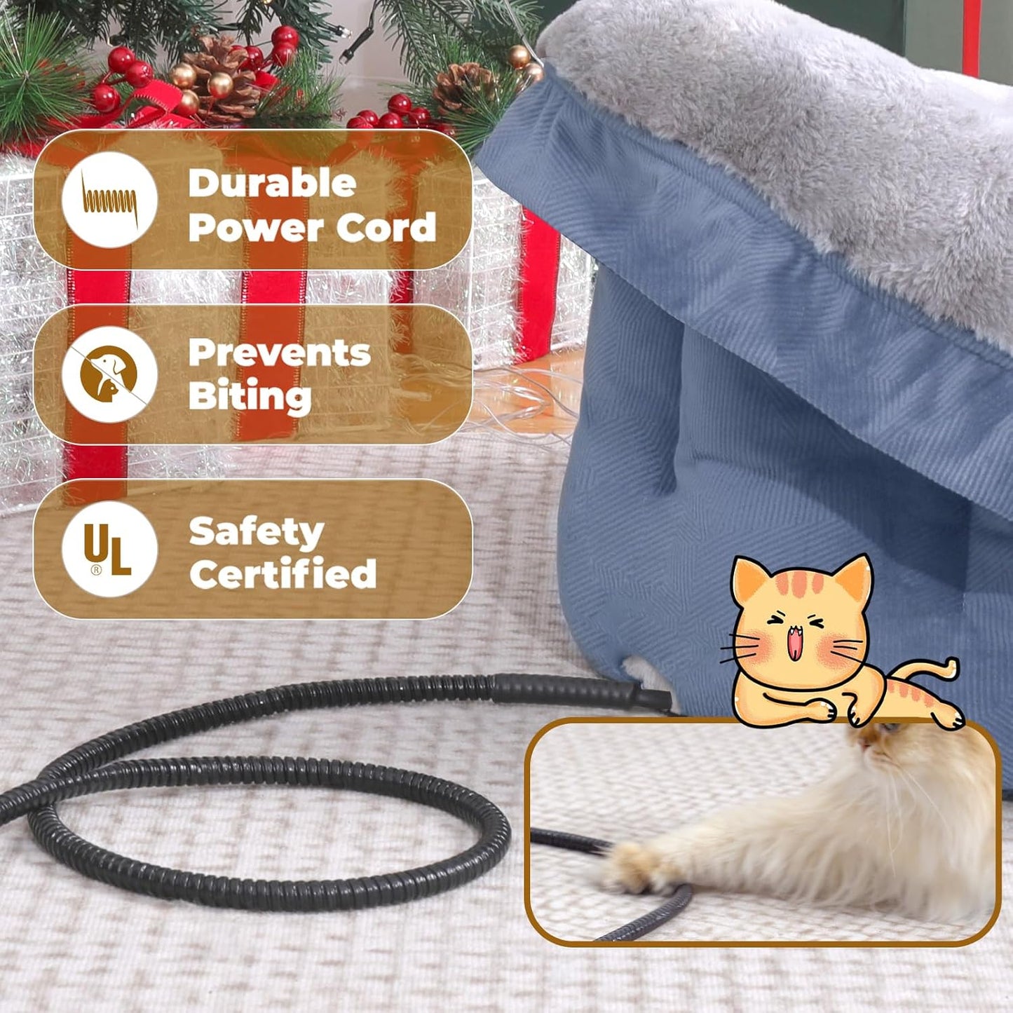Rywell Heated Cat Bed, Versatile Heated Cat Bed Indoor for All Seasons, Soft & Cozy with Timer & Temp Adjustable, for Indoor Cat&Small Dog