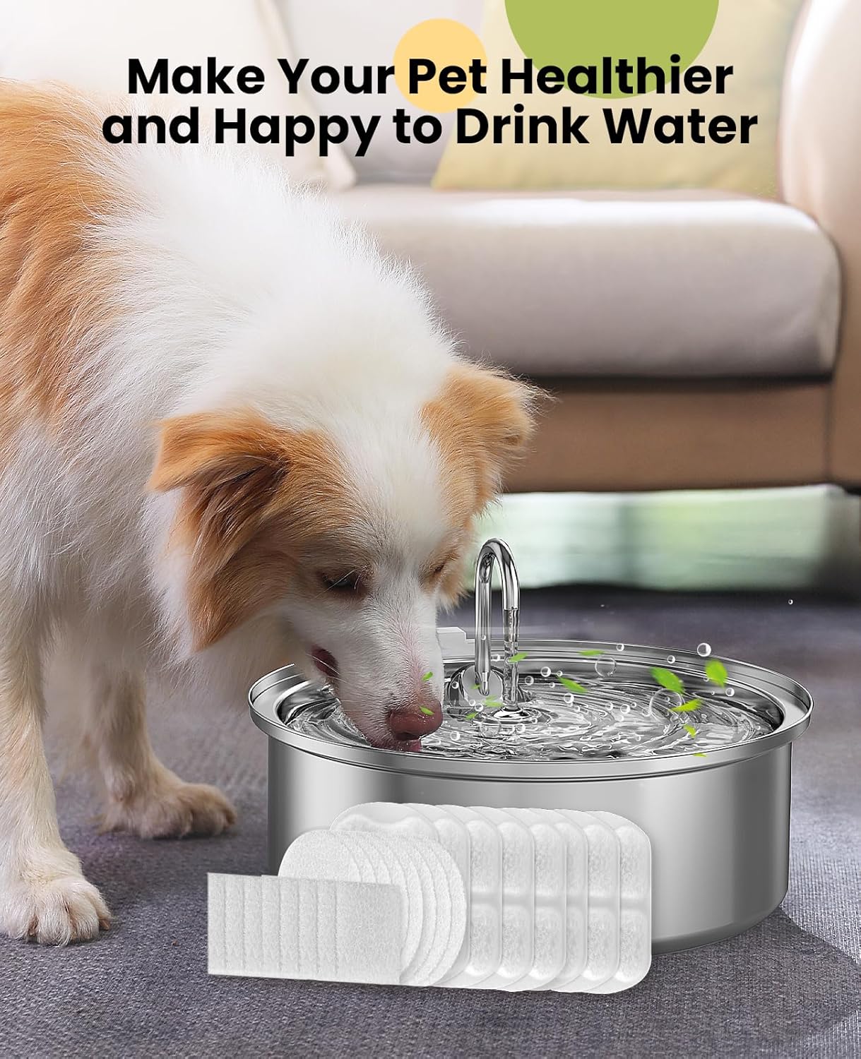 oneisall Dog Water Fountain for Large Dogs,7L/230oz/1.8G Stainless Steel Dog Fountain Super Quiet with Triple Filtration,Great for Large Dogs Cats and Multi-Pet Home (8Set Filters for 7L Dog Fountain)