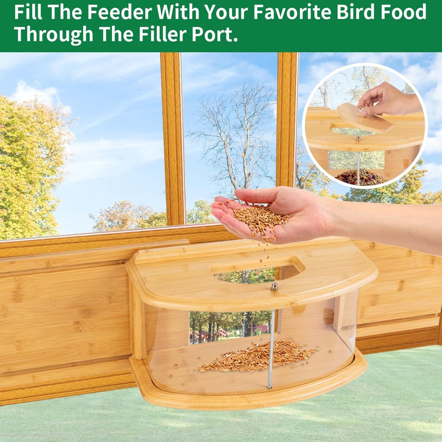 Window Bird Feeder Birdwatching Indoors,180° Ultimate Clear View Wild Bird Feeder Brings Nature's Beauty to Your Home/Office Hanging Bird Feeder House Bamboo Nature