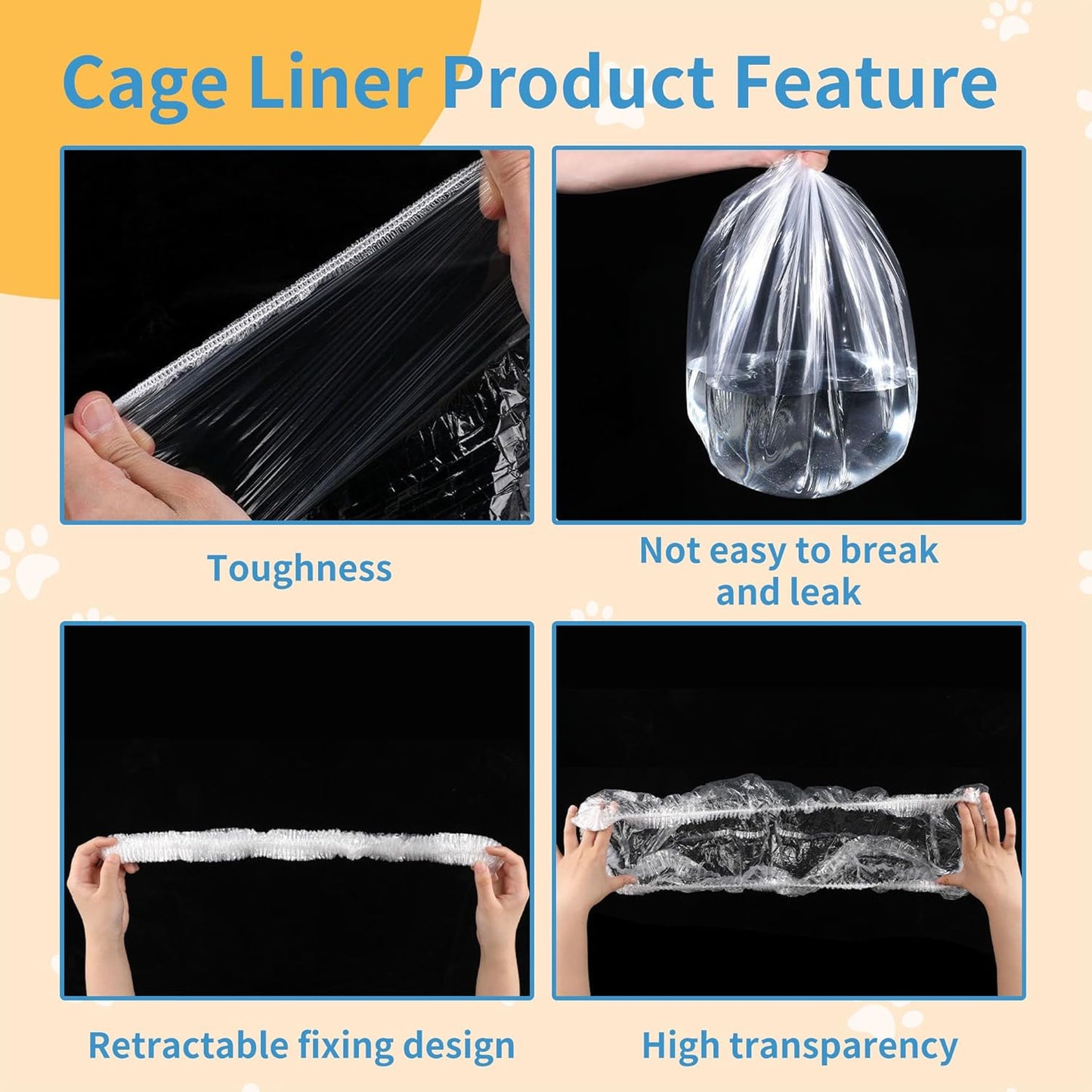 100 Pcs Disposable Cage Liners 19.7'' X 11.8'' - Clear, Plastic Toilet Film for Bunny, Hamster, Totoro, Hedgehog, Guinea Pig & Small Animal Habitats