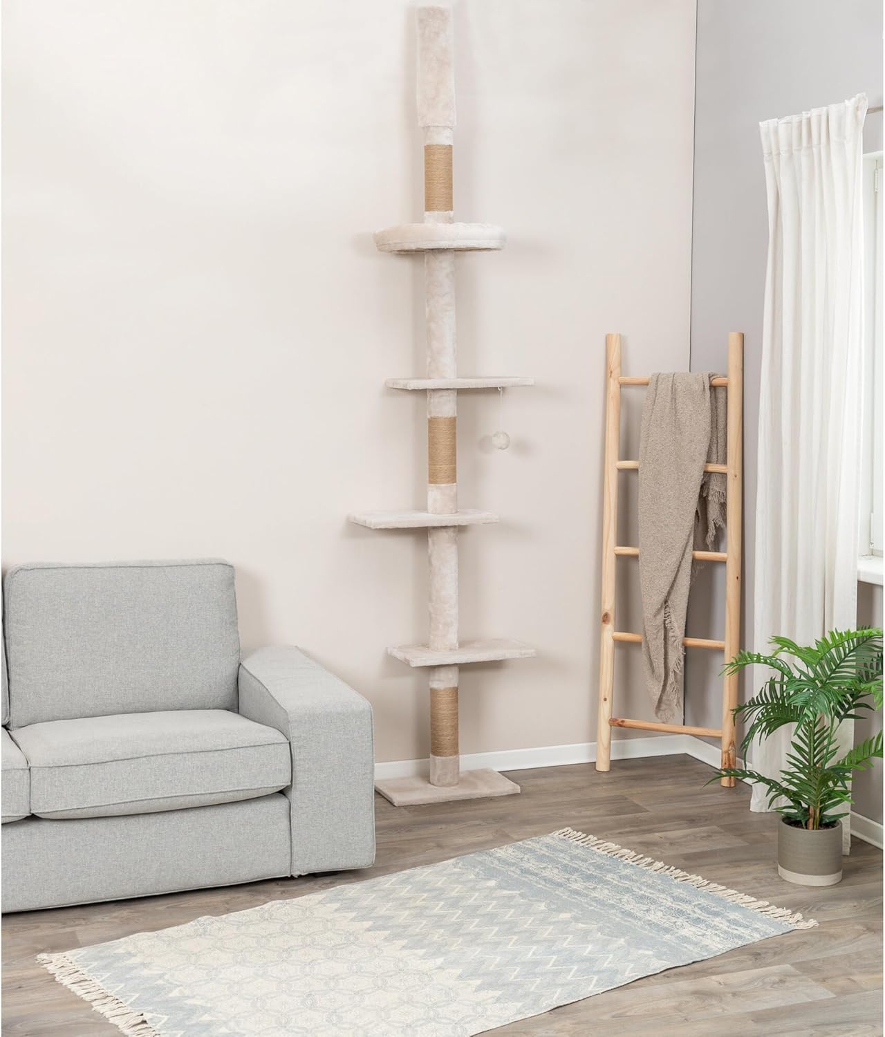 Trixie Kobe Cat Tree – Tall Cat Tower with Sisal Posts, Condo & Elevated Perch – Indoor Cat Furniture for Scratching & Climbing – Beige, 9.8" x 17.3" x 90.5"