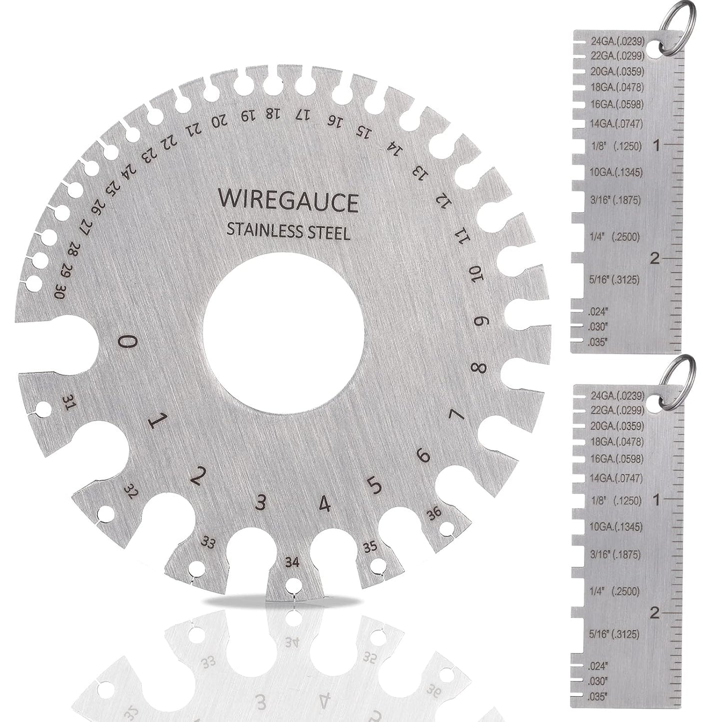 Metal Sheet Thickness Gauge & Dual-Sided Round Metal Sheet Gauge - Wire Measurement Tool Stainless Steel Welding Gage Material Wire Thickness Gage (Set of 3)