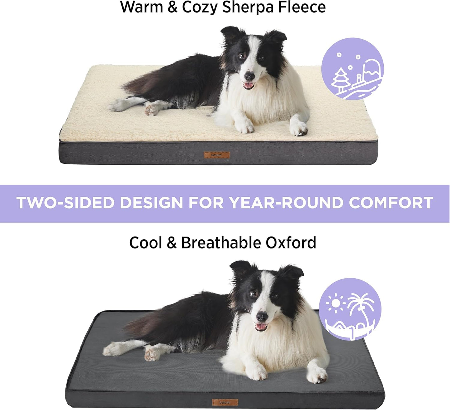 LE SURE XXL Washable Dog Bed Cover Replacement Plush Fleece Cover for Orthopedic Egg Crate Foam Pet Mat 54x44x4 Inches, Grey