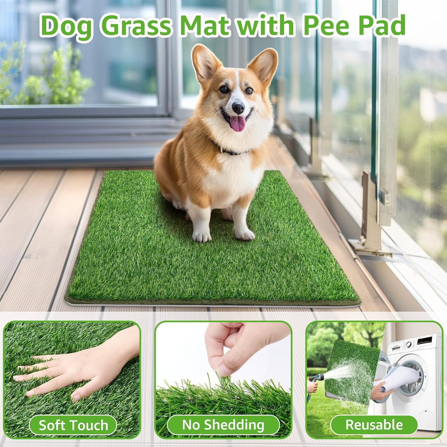 Dog Grass Mat with Pee Pad,Small Litter Box Indoor Artificial Grass Potty Training Pads for Dogs Tray Doggies Washable Reusable Puppy Pads Leakproof Pee on Outdoor Patio Balcony Apartment(18x30'')