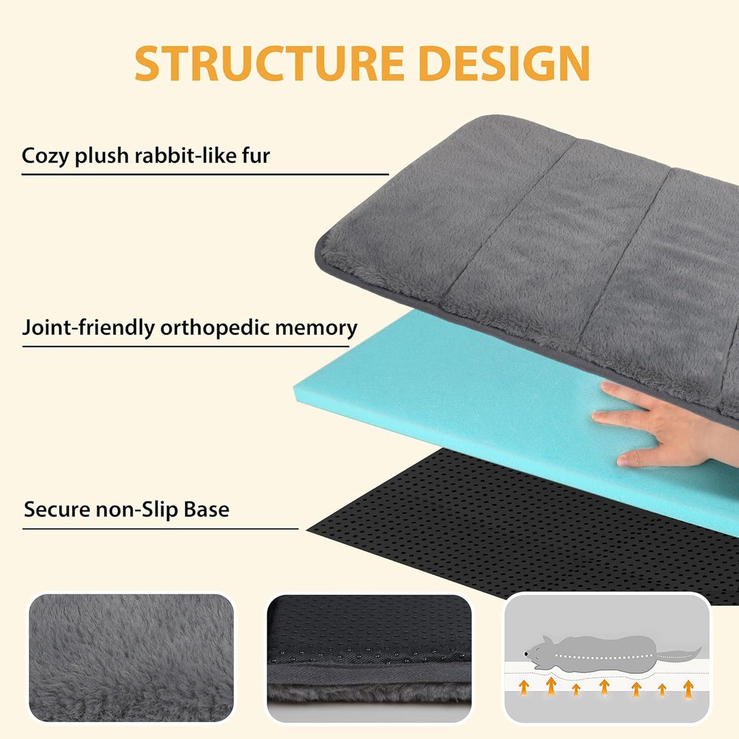 Dog Crate Pad for XX Large Dog - 47x29 Memory Foam Dog Bed, Washable & Anti-Slip Dog Bed Mat, Ultra Soft Kennel Pad for Dogs Cozy Sleeping Mat, Grey