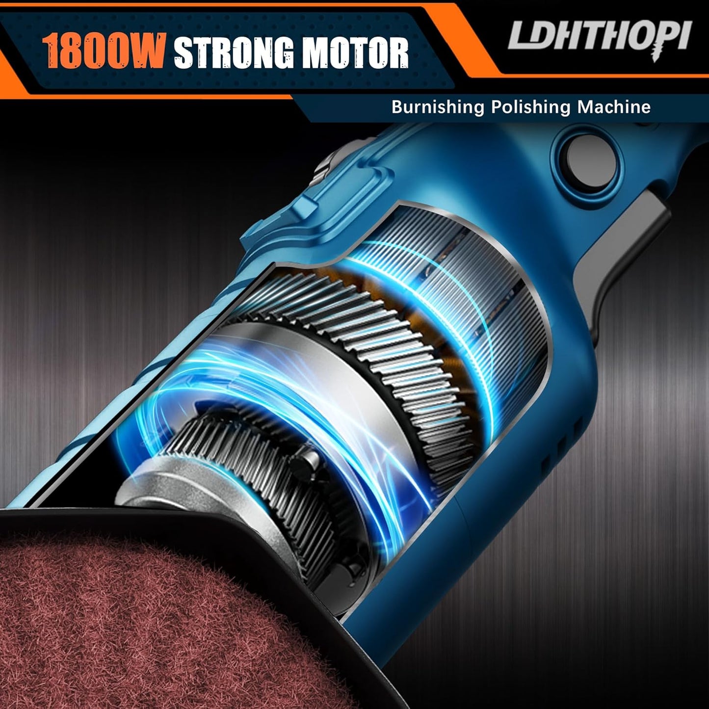 LDHTHOPI 1800W Burnishing Polishing Machine, 110V Handheld Electric Stainless Steel Polisher, 8 Variable Speed, 3100RPM for Metal, Stainless Steel, Wood
