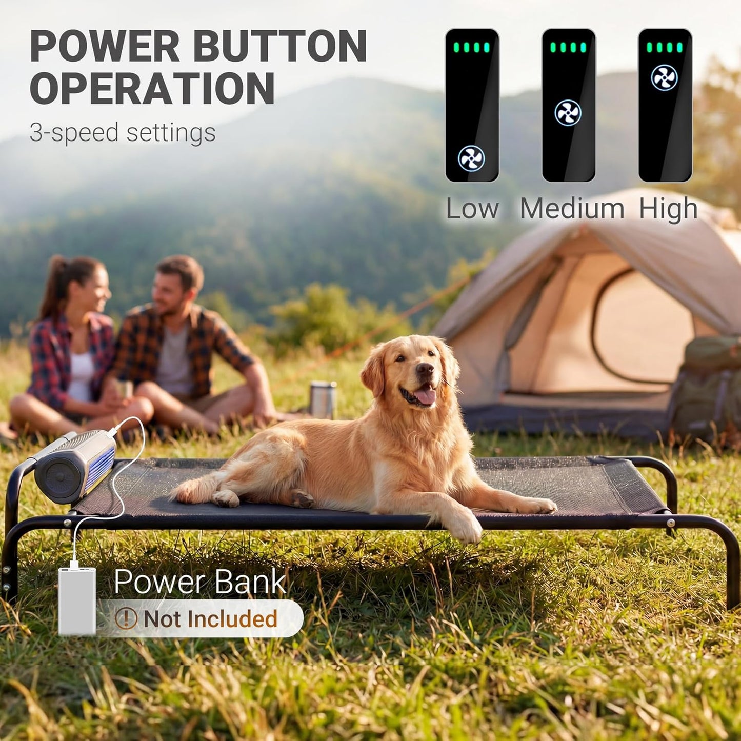 Elevated Outdoor Dog Bed with Fan - Cooling Dog Bed for Large Dogs, Waterproof Cot Easy to Assemble, 3 Wind Speed, Raised Dog Bed with Washable Mesh Cover, Durable, Non Slip, Up to 105 lbs