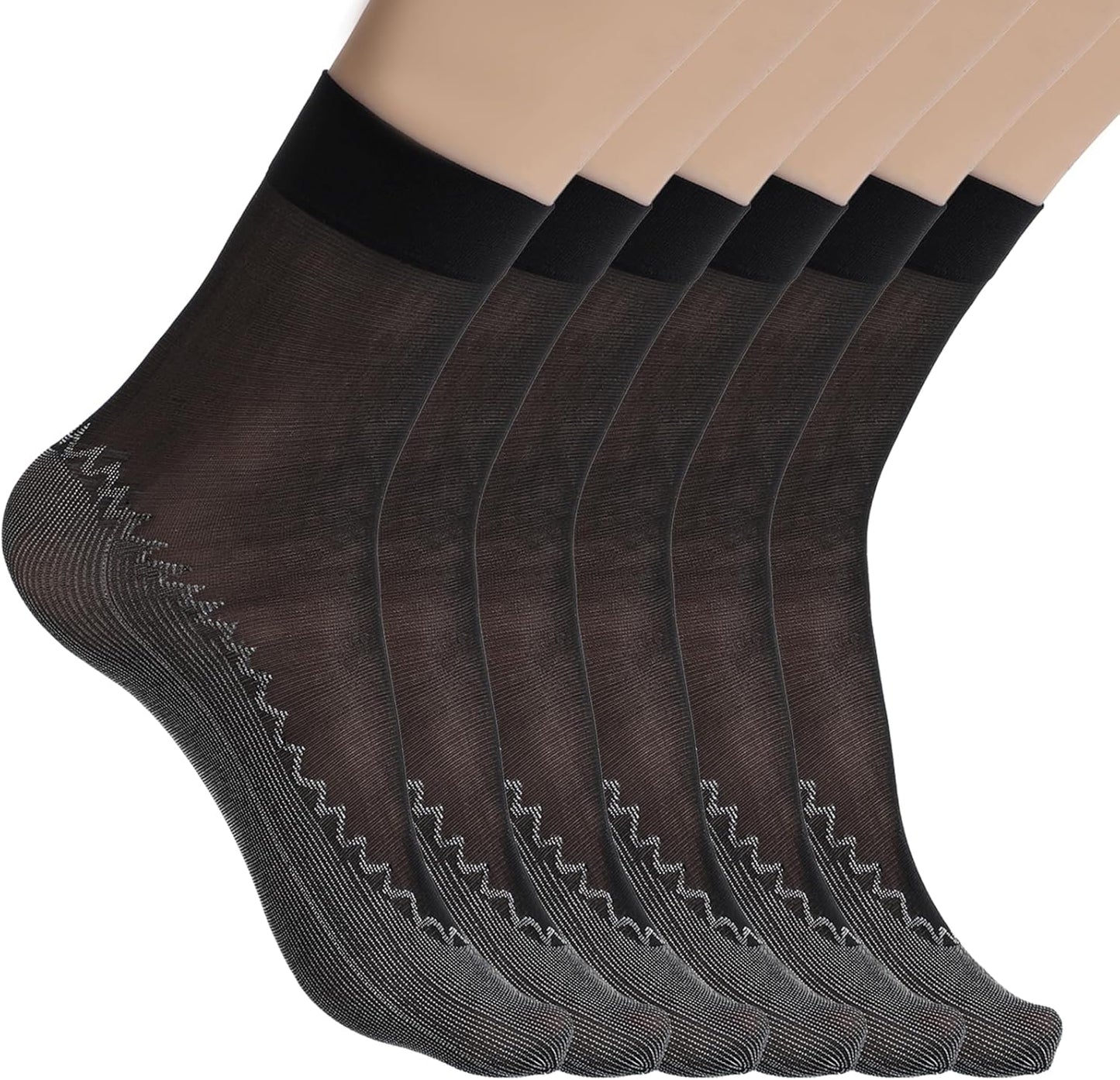 12 Pairs Nylon Socks for Women, Sheer Socks Sheer Ankle High Tights Hosiery Sock Antil-Slip Ankle High Nylons for Women(Black,Black)