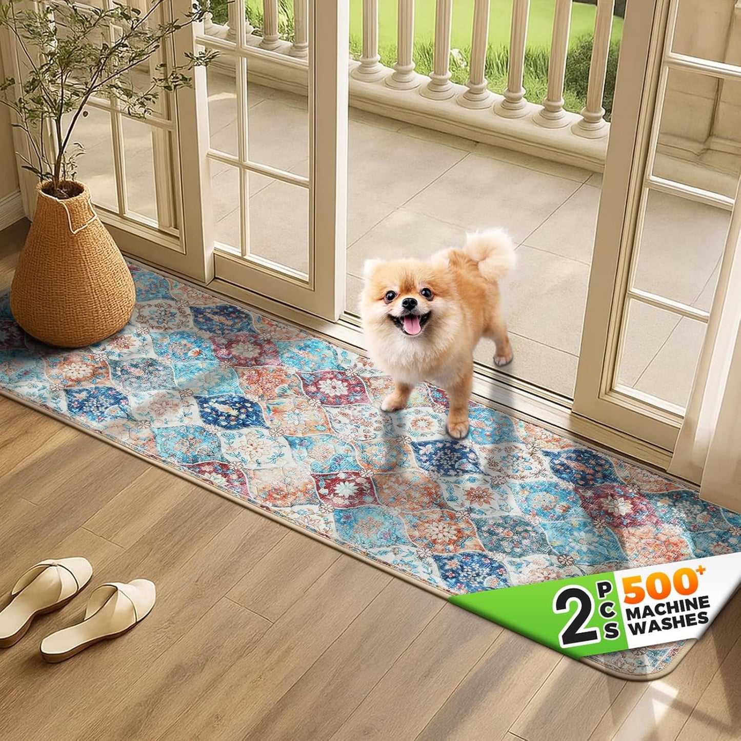 Hompet 2 Pack Super Absorbent Dog Door Mat for Muddy Paws, Washable Pee Pads for Dogs, Reusable Puppy Training Pads, Quick Dry Non-Slip Pet Entryway Rug, Leak-Proof Potty Pad for Indoor Floors 18x54