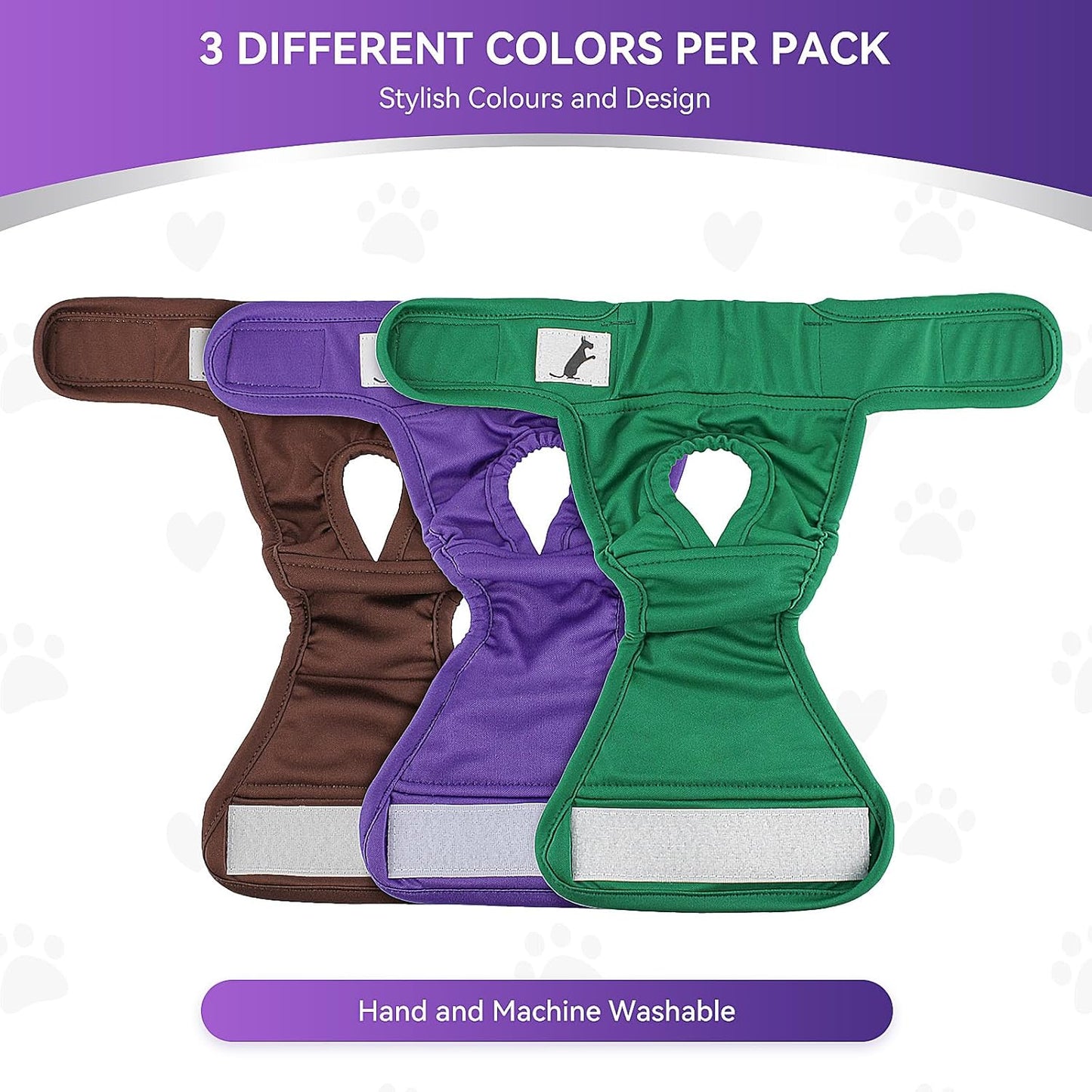 LESYPET Dog Diapers, Waterproof Female Dog Diapers for Dogs in Heat, Excitable Urination, or Incontinence, Washable and Reusable, Pack of 3, Size XX-Large