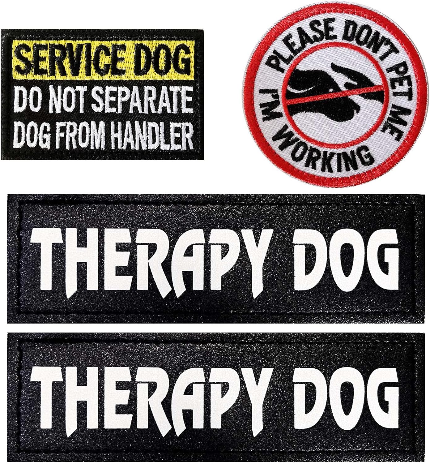 4 Pcs Reflective Dog Patches for Service Dog Vest Tactical Hook Loop Harness Removable Patch Set with Velcro Embroidered,Therapy Dog & Don’t Pet Me Dog & do not Separate (Therapy Dog)