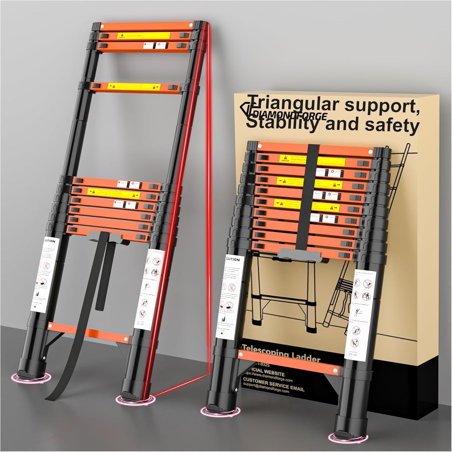 Telescoping Ladder Extension Telescopic Collapsible - 10.5 FT Rv Telescope Foldable Extendable Tall Compact Aluminum Ladders - for House Roof Travel Trailers Adjustable Retractable - 330lbs Capacity