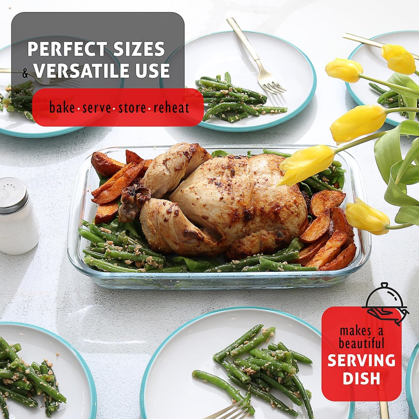 EATEX 8-Piece Deep Glass Casserole Dishes for Oven with Plastic Lids, Glass Baking Dishes for Oven, Rectangular Bakeware for Lasagna, Cooking, Leftovers, Kitchen, Freezer to Oven Dishwasher Safe