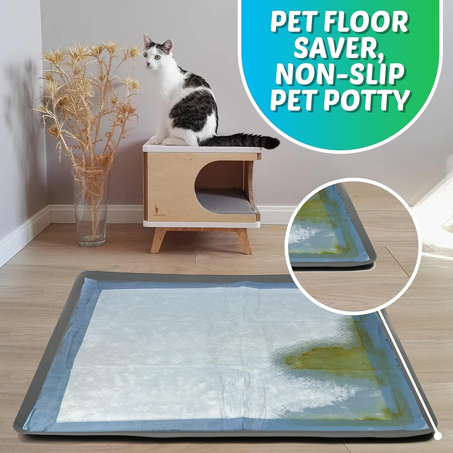 TidyFriend Dog Pee Pad Holder Tray Fits for 36” x 36” Wee Wee Pee Pads - Stable Grip, Raised Edges, Quick-Wipe Silicone Surface Dog Potty Tray Holder for Indoor Flooring Protection (Grey)