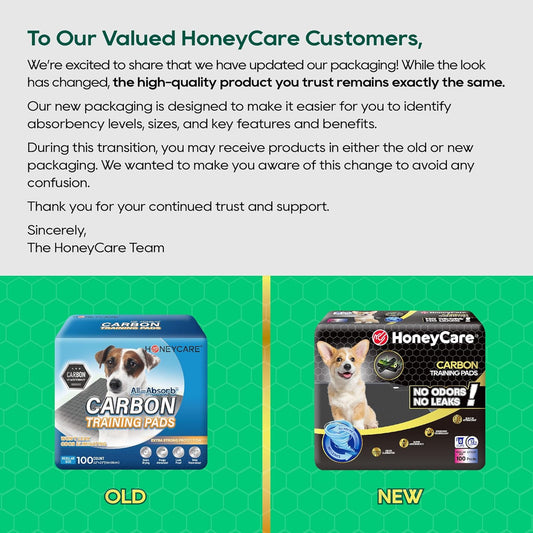 HONEY CARE All-Absorb Puppy Training Pads | Doggie Potty Pads Absorb Eliminating Urine Odor, Ultra Charcoal Dog Pee Pad (Carbon, L 22x23 inch, 100ct)