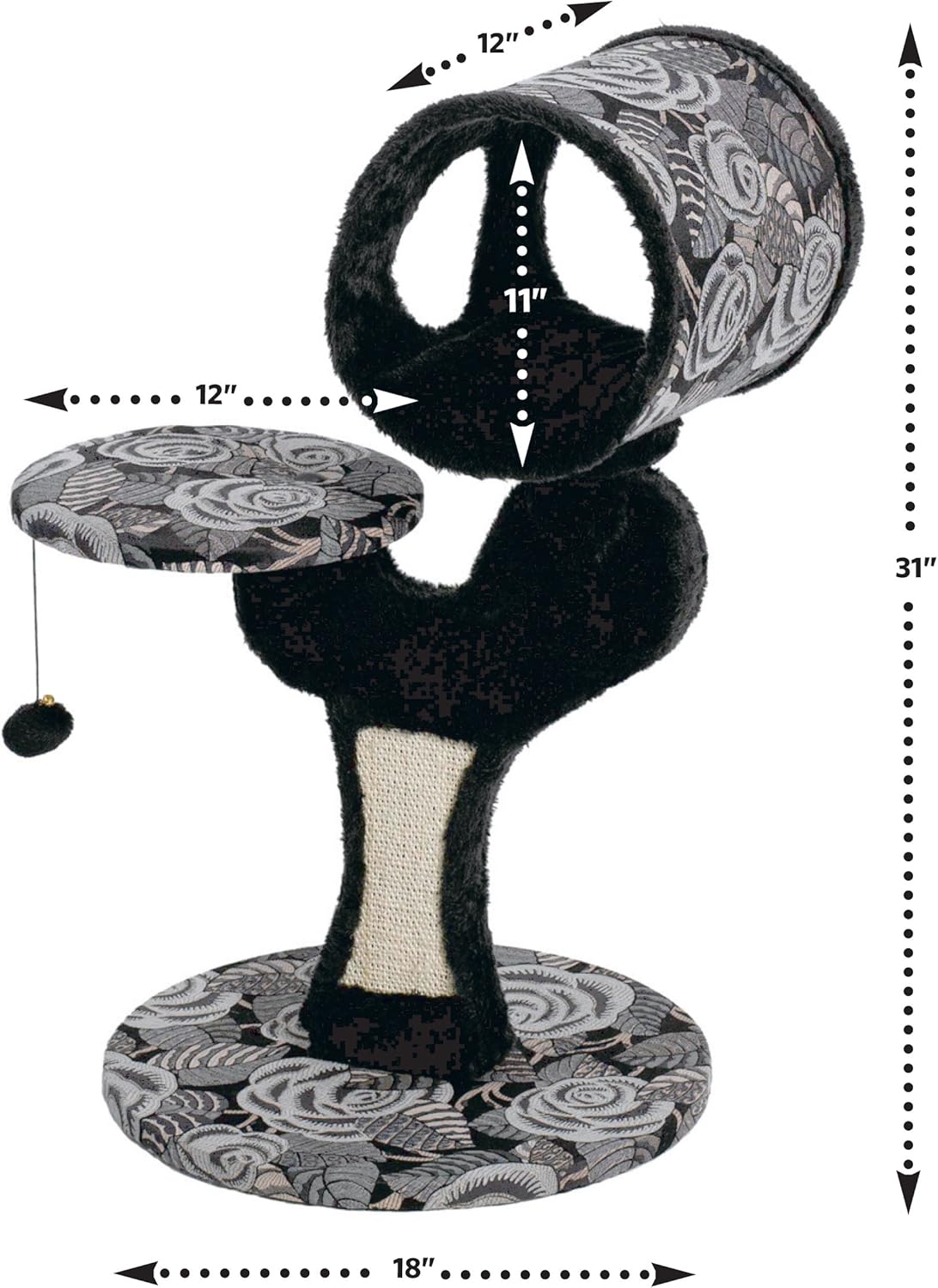 MidWest Homes for Pets Cat Tree Salvador Feline Furniture, 22 by 17.75 by 30.75-Inch, Black/White Floral (138S-BK)