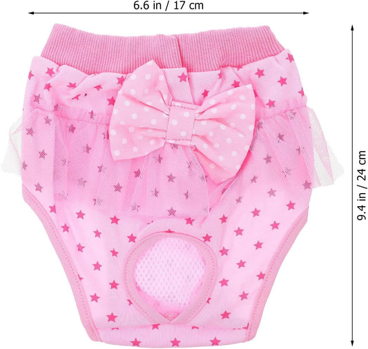 Milisten Pet Dog Period Pants Female Sanitary Diaper Panties Washable Lace Puppy Physiological Pants with Bow Pink M Size for Female Dogs in Heat