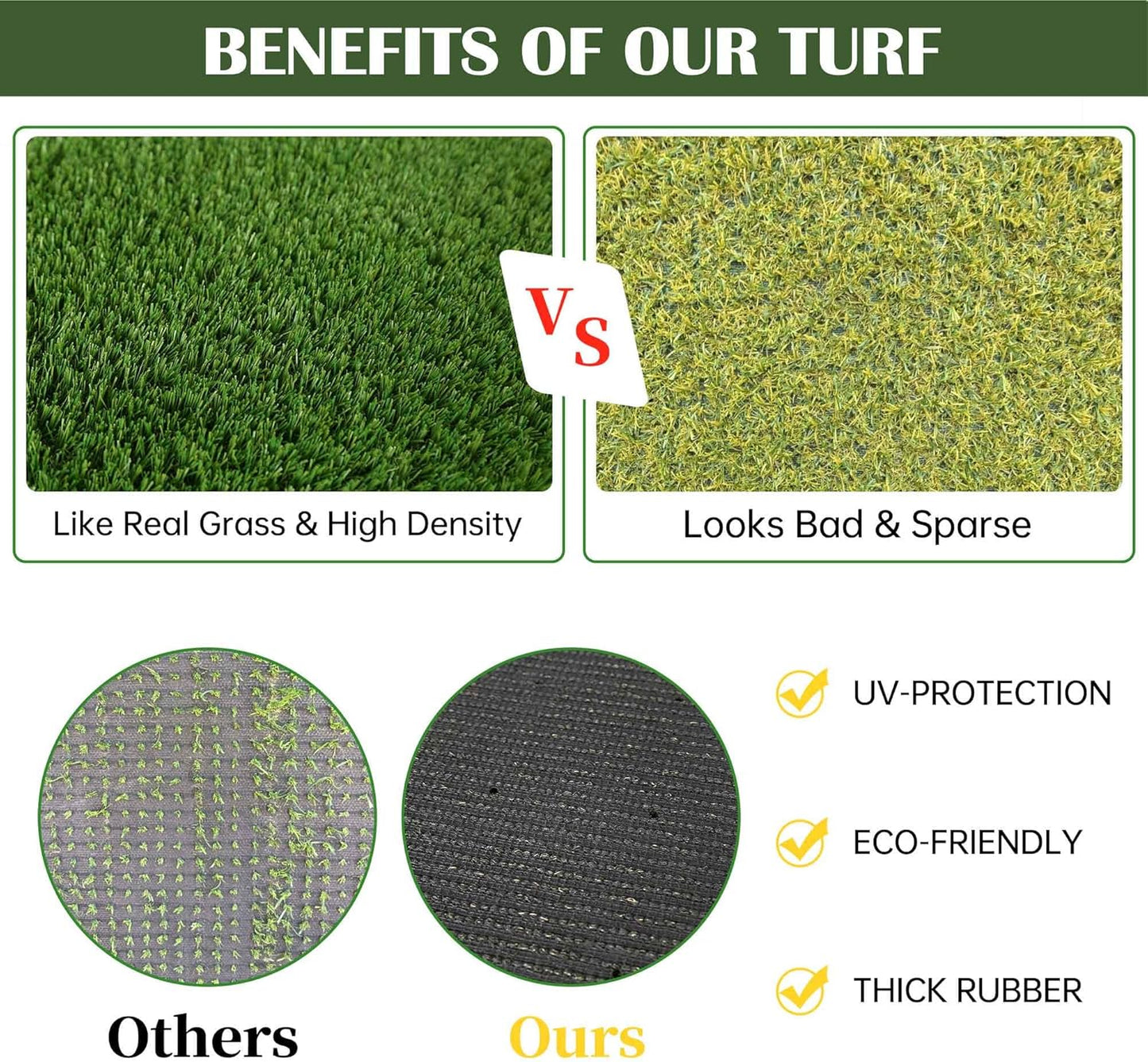 1.38" Artificial Grass Turf 4 x 6 FT, Dog Grass Pads Indoor Outdoor Garden Lawn Landscape Patio Turf Mat Thick Fake Faux Grass Rug Dog Pets Mat for Puppy Potty Training