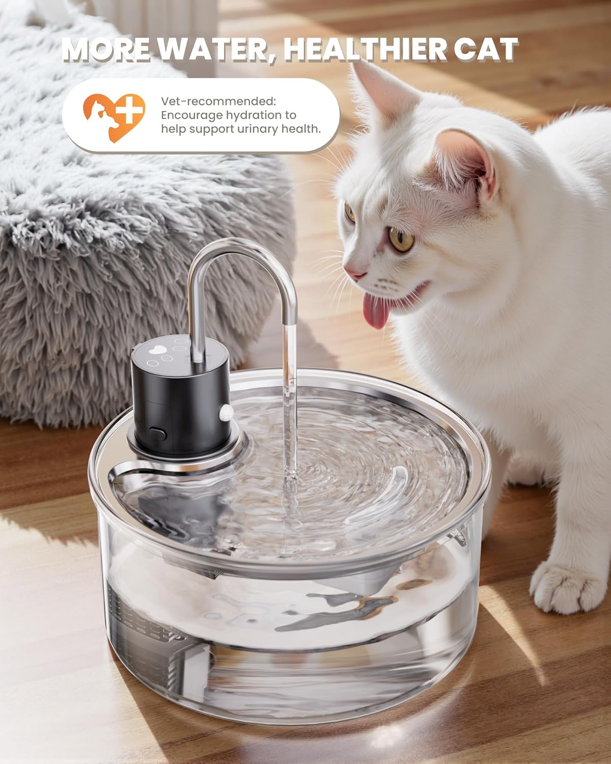 Wireless Cat Water Fountain Glass DIY - 108oz/3.2L Automatic Ultra-Quiet Cat Water Fountain Cordless, Glass Battery Operated Pet Fountain Rechargeable Water Dispenser for Cats, Puppy, Multiple Pets