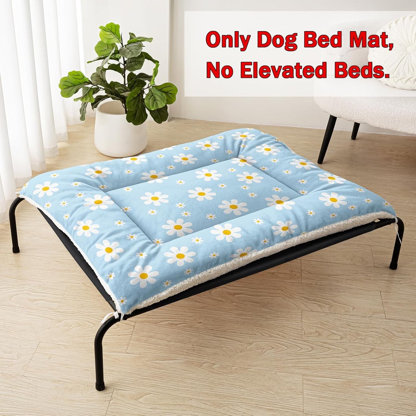 Blue Daisy 정형외과 강아지 침대 매트(76.2cm x 66cm(30x26인치)), 크레이트용 편안한 강아지 켄넬 패드, 세탁 가능한 크레이트 소파 베드 인쇄, 소형, 중형, 대형견 고양이용 수면 매트, 방수 패드 크레이트, 실외, 가정용
