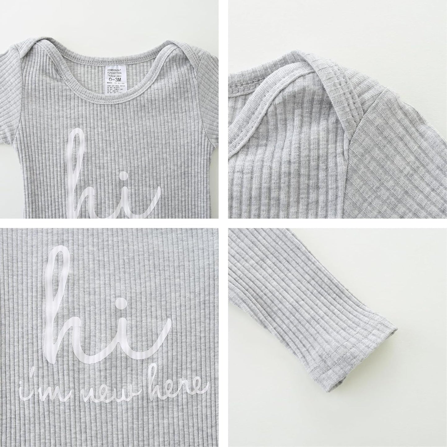 Baby Romper with Baby Mittens & Newborn Hats Footless Long Sleeve Solid Onesie Hi Im New Here