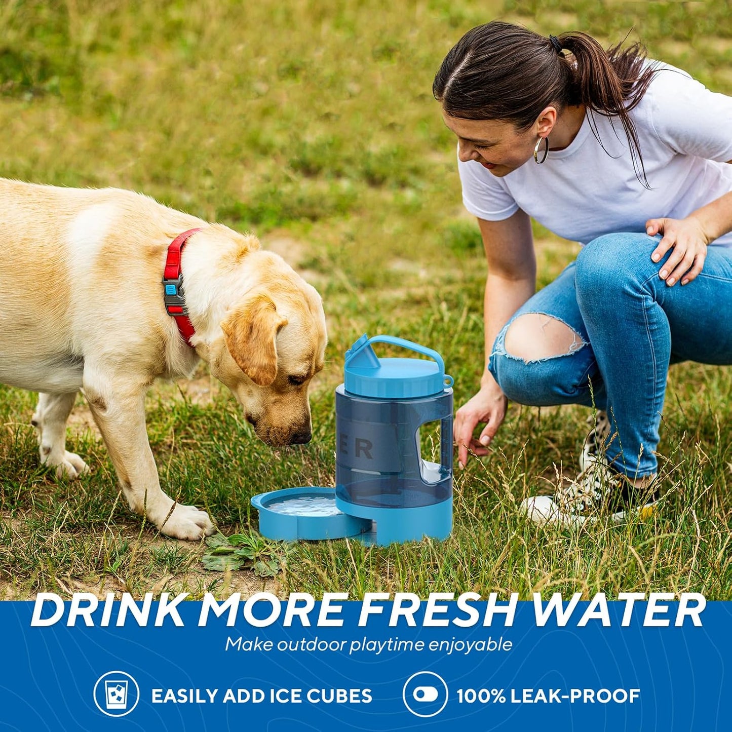 Dog Water Bowl Dispenser 77oz, Large Pet Dog Water Bottle Portable with Pull-Out Travel Water Bowl for Dogs, Portable Water Bowl for Dogs on The Go, Camping Essentials Hiking Traveling Accessories