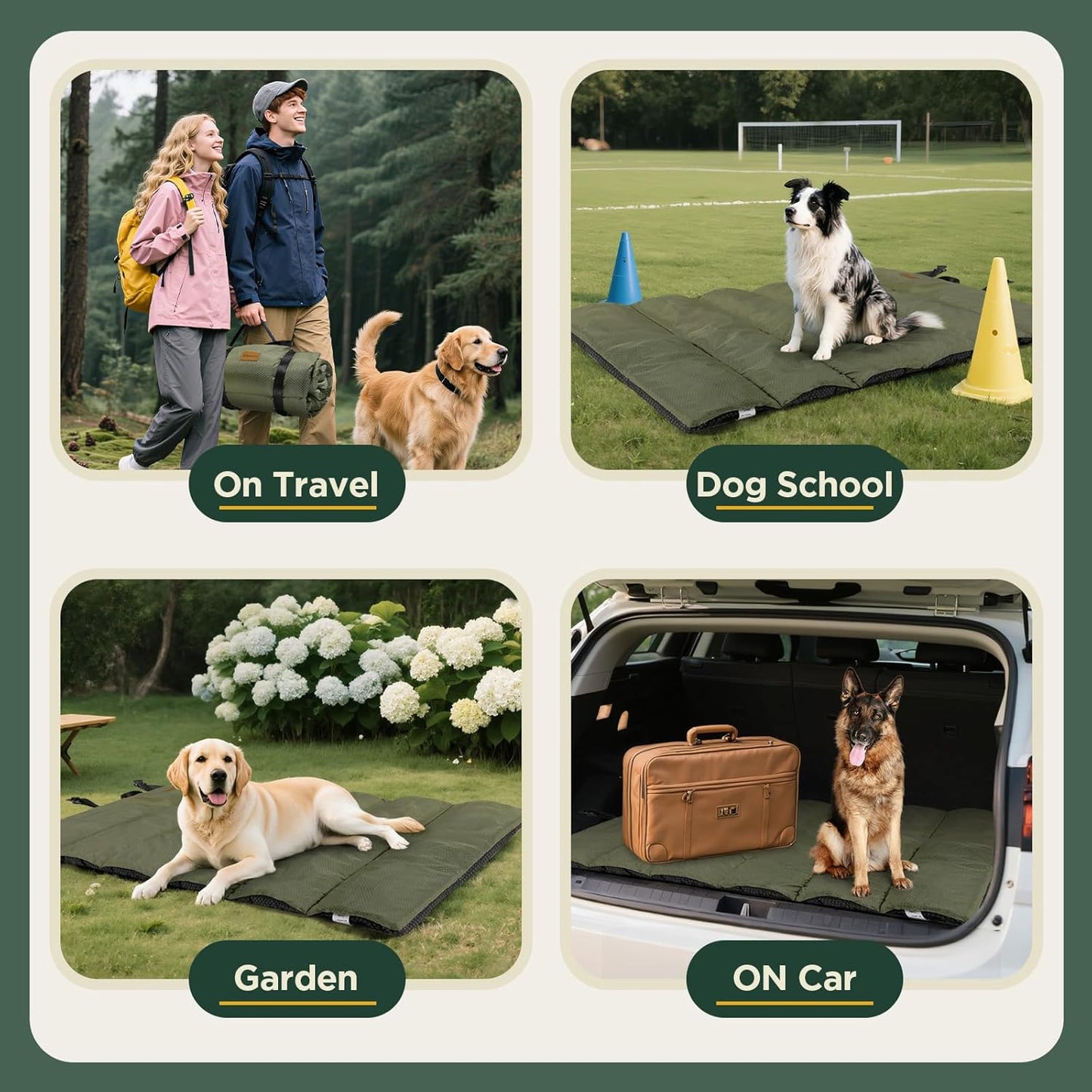 Gimars Upgraded Travel Dog Bed with Waterproof Film, Easy to Roll Up with Buckle, Large Outdoor Pet Bed for Medium & Large Dog, Portable, Washable Bed Mat for Camping,Traveling
