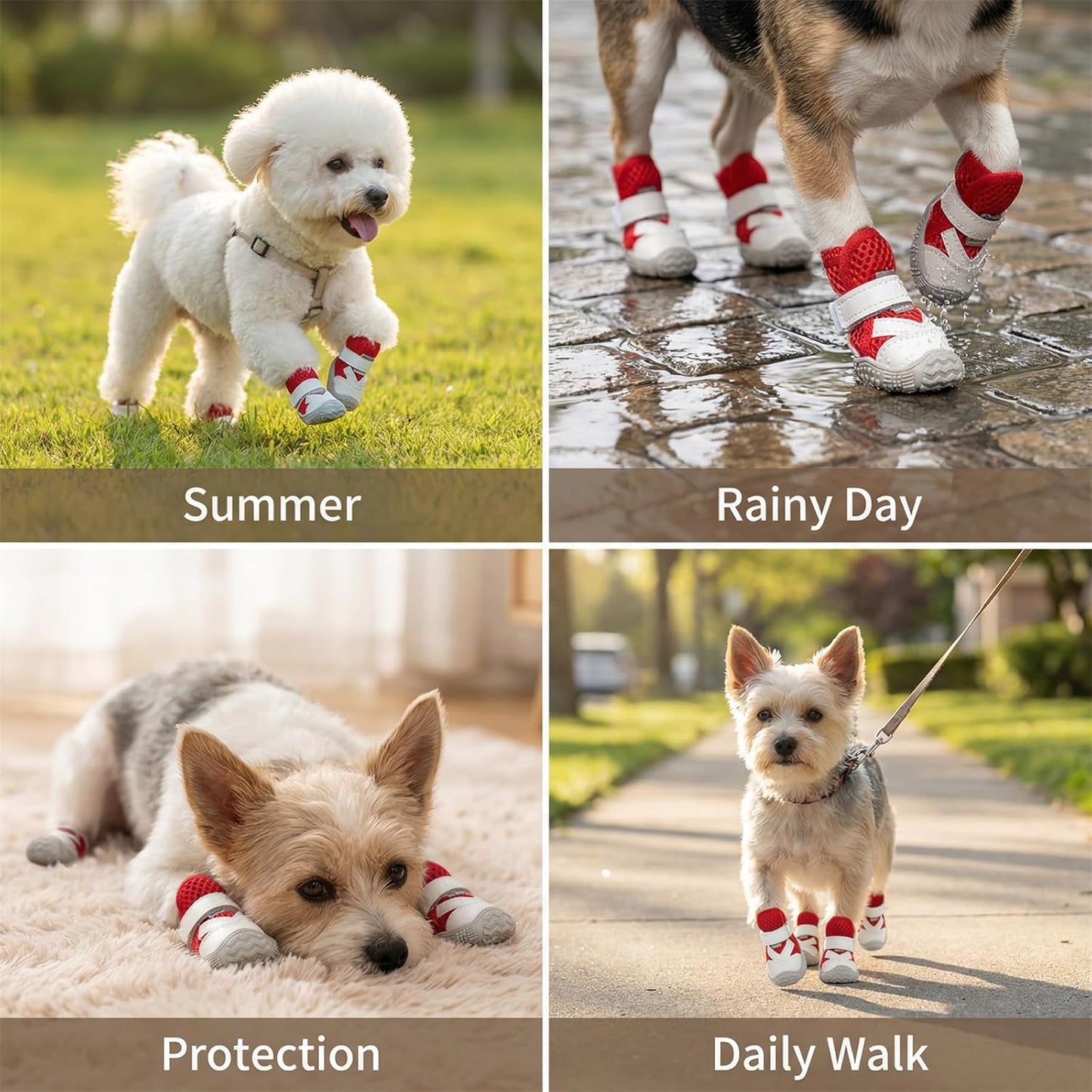 Dog Shoes for Small Dogs, Hot Pavement Summer Puppy Dog Boots & Paw Protectors with Soft Anti-Slip Rubber Sole, Mesh Breathable Dog Booties for Hardfloors, Walking Running 4 Pack (red, 5)