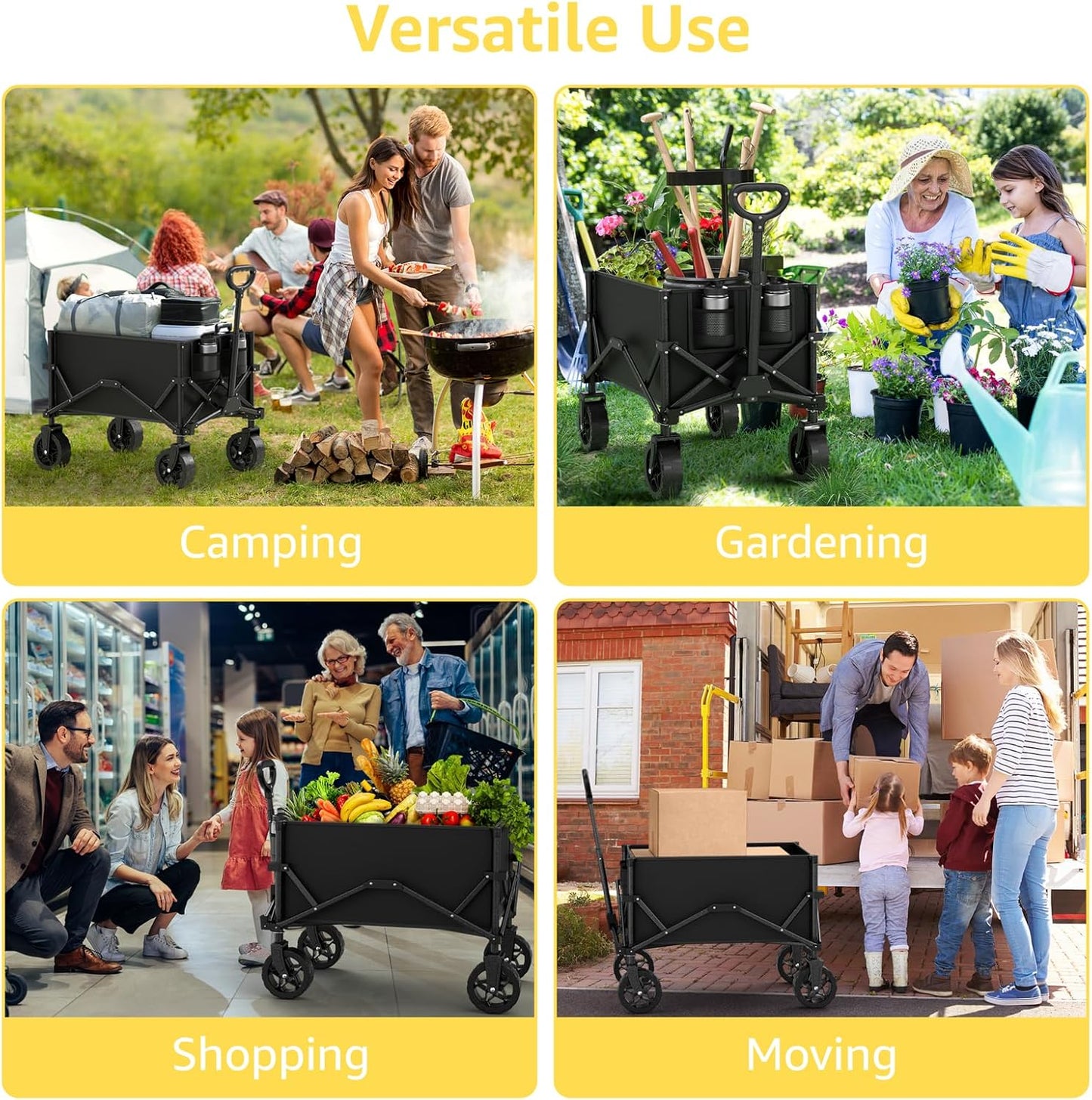 Collapsible Wagon with Wheels, Portable Wagons Carts Foldable, Folding Wagon Cart for Groceries, Sports Garden Shopping Utility Wagon