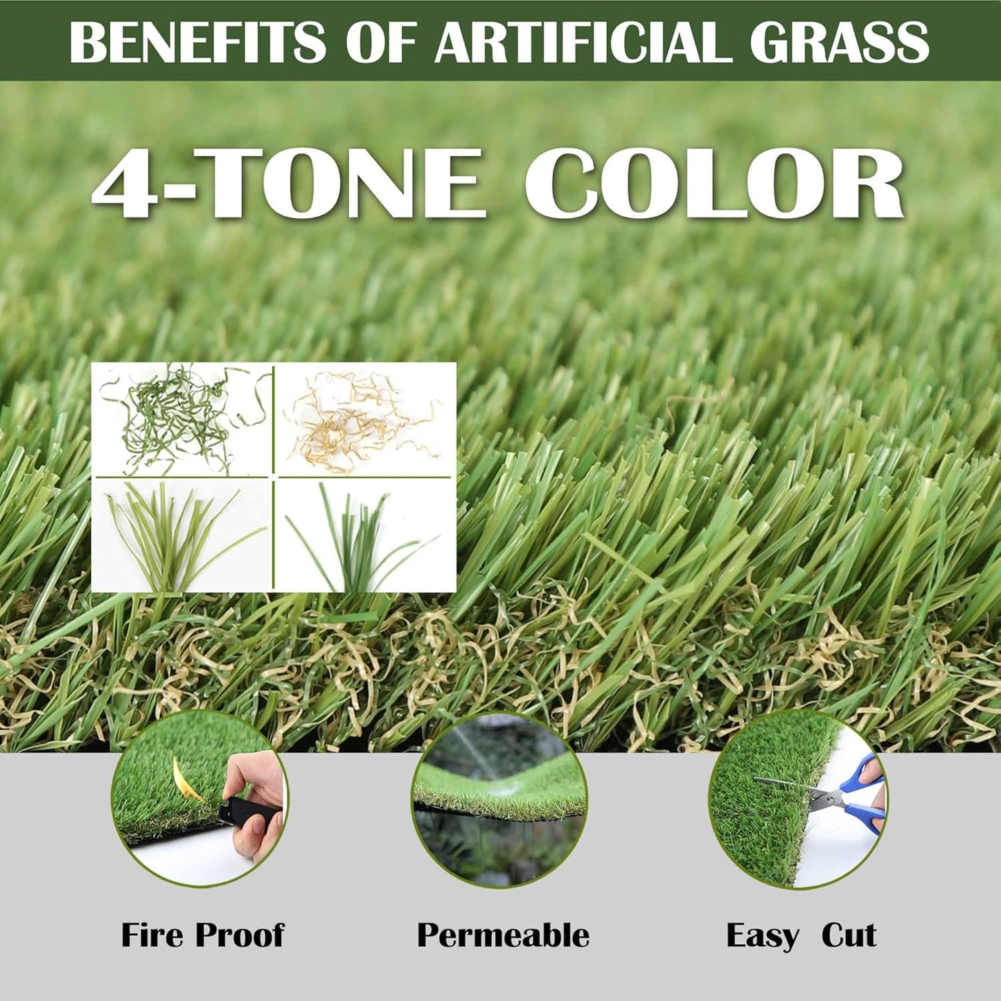 1.38" Artificial Grass Turf 4 x 6 FT, Dog Grass Pads Indoor Outdoor Garden Lawn Landscape Patio Turf Mat Thick Fake Faux Grass Rug Dog Pets Mat for Puppy Potty Training
