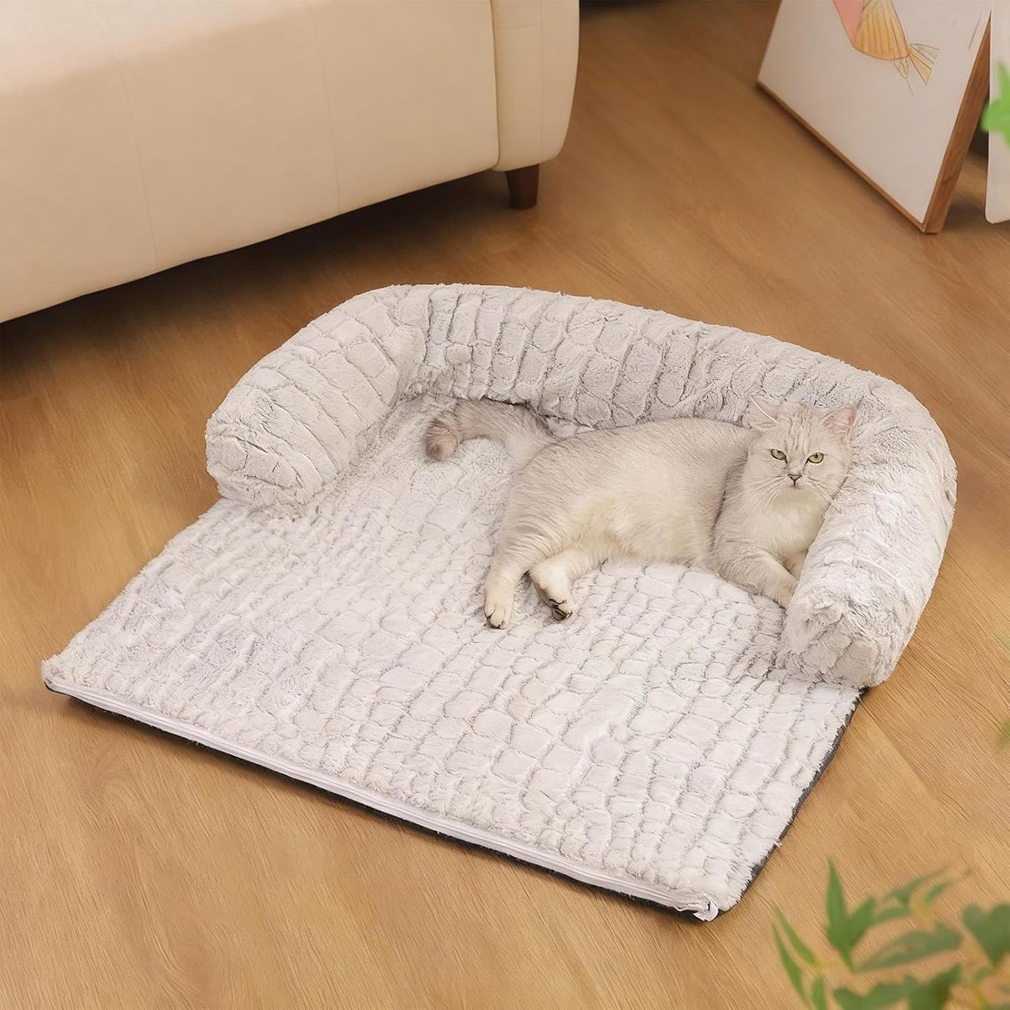 Dog Bed Couch Protector, Non Slip Raised Edge, Calming Pet Bed with Soft Padding, Memory Foam Dog Beds for Home Furniture Protection, Plush Beds for Indoor Relaxation, Removable Washable Cover