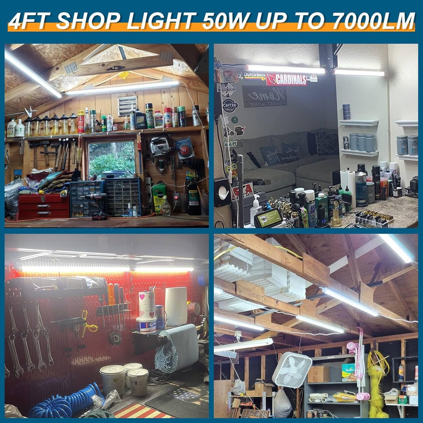 LED Shop Lights,4FT Led Light 6500k Daylight 50W 7000LM.4 Foot Shop Lighting Clear Cover Integrated V-Shape,Led Garage Lights for Workshop 4ft,Warehouse Commercial Bay Lighting(2-Pack)