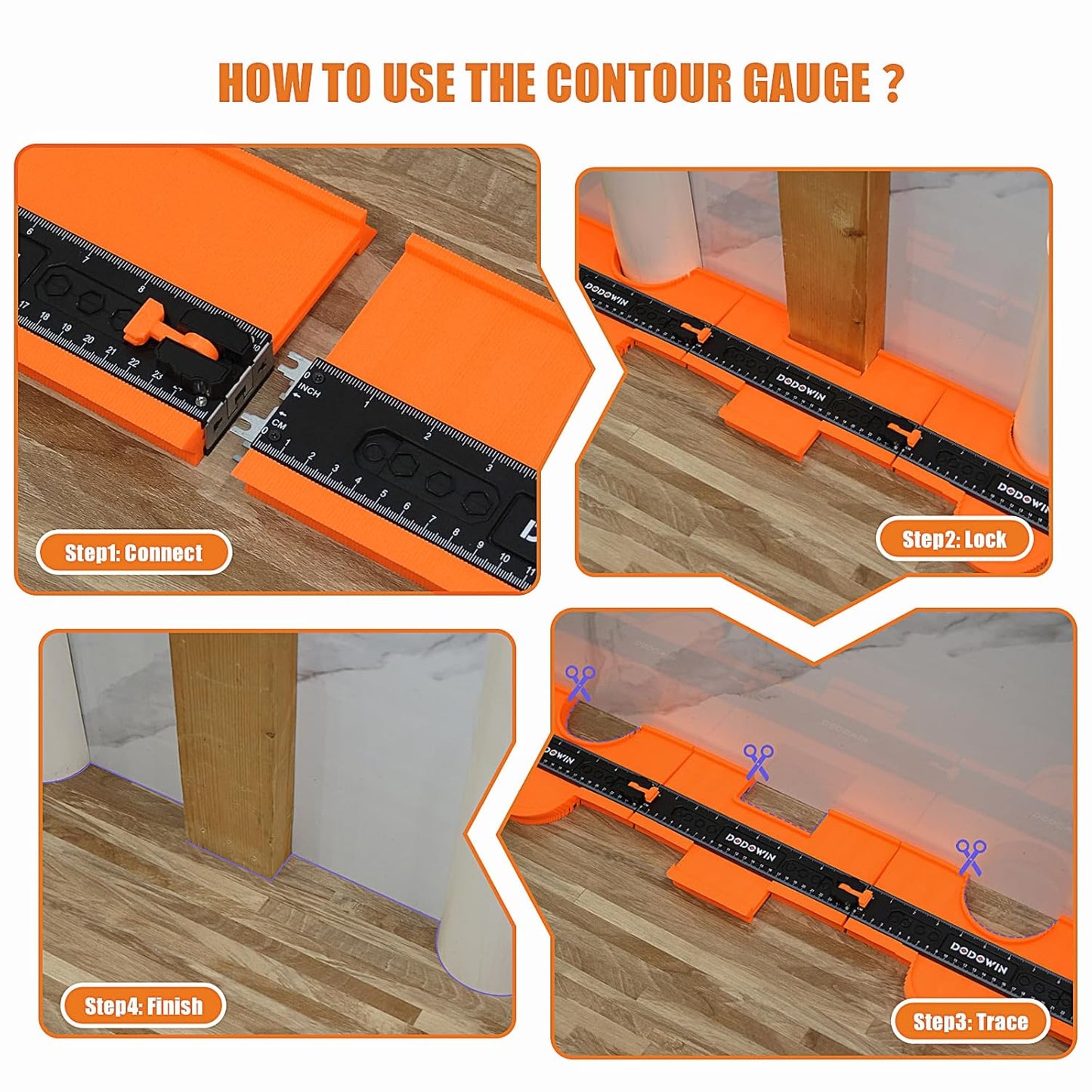 DODOWIN Connectable Contour Gauge with Lock, 20 Inch Profile Duplicator Tool for Tile Flooring, Laminate & Woodworking, Shape Outline Gauge for Irregular Edge Measuring, Practical Tool Gift for Men