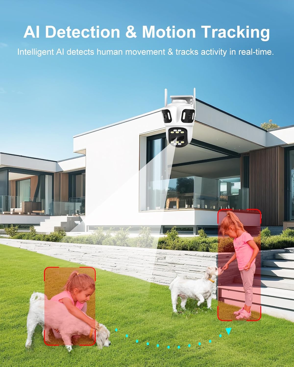 9MP Three Lens Wireless Outdoor Security Camera, 360° Pan/Tilt, 2.4GHz WiFi, AI Auto Tracking, No Blind Spot,24/7 Recording, Night Vision,Spotlight,2-Way Audio, IP66, for Home Surveillance